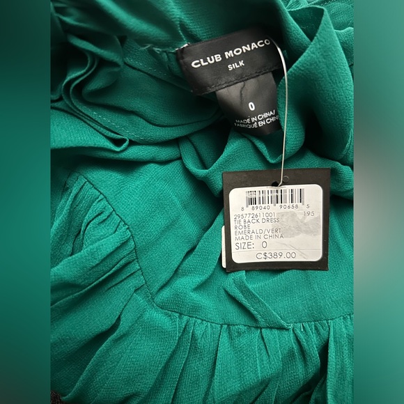Silk Emerald Green Tie Back Dress NWT Club Monaco XS Size 0 - Picture 7 of 7
